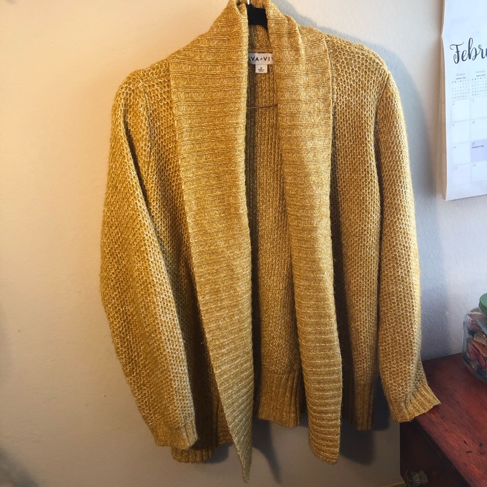 Golden yellow cardigan sweater